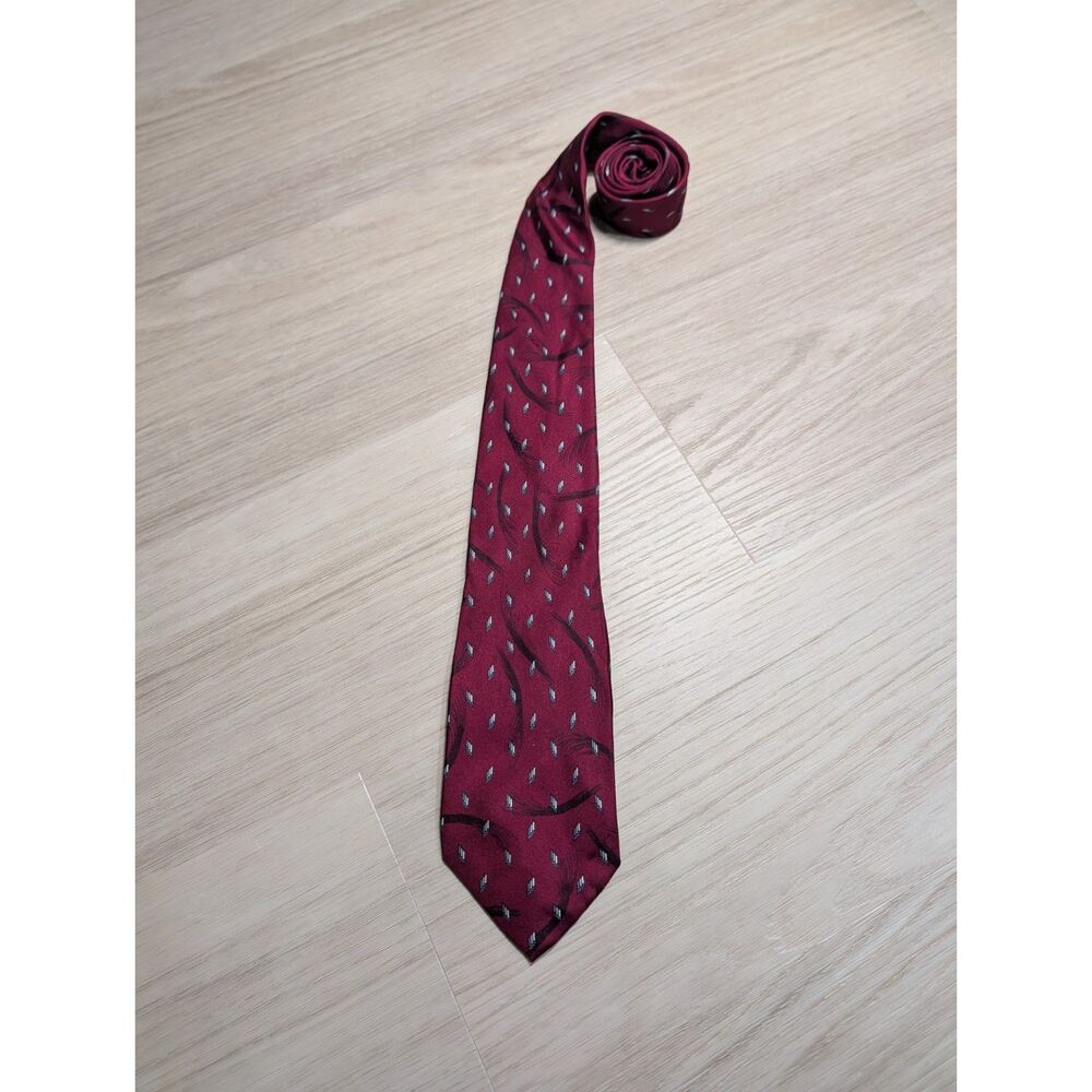Vintage Paco Rabanne Handmade Silk Geometric Necktie – Burgundy & Gray